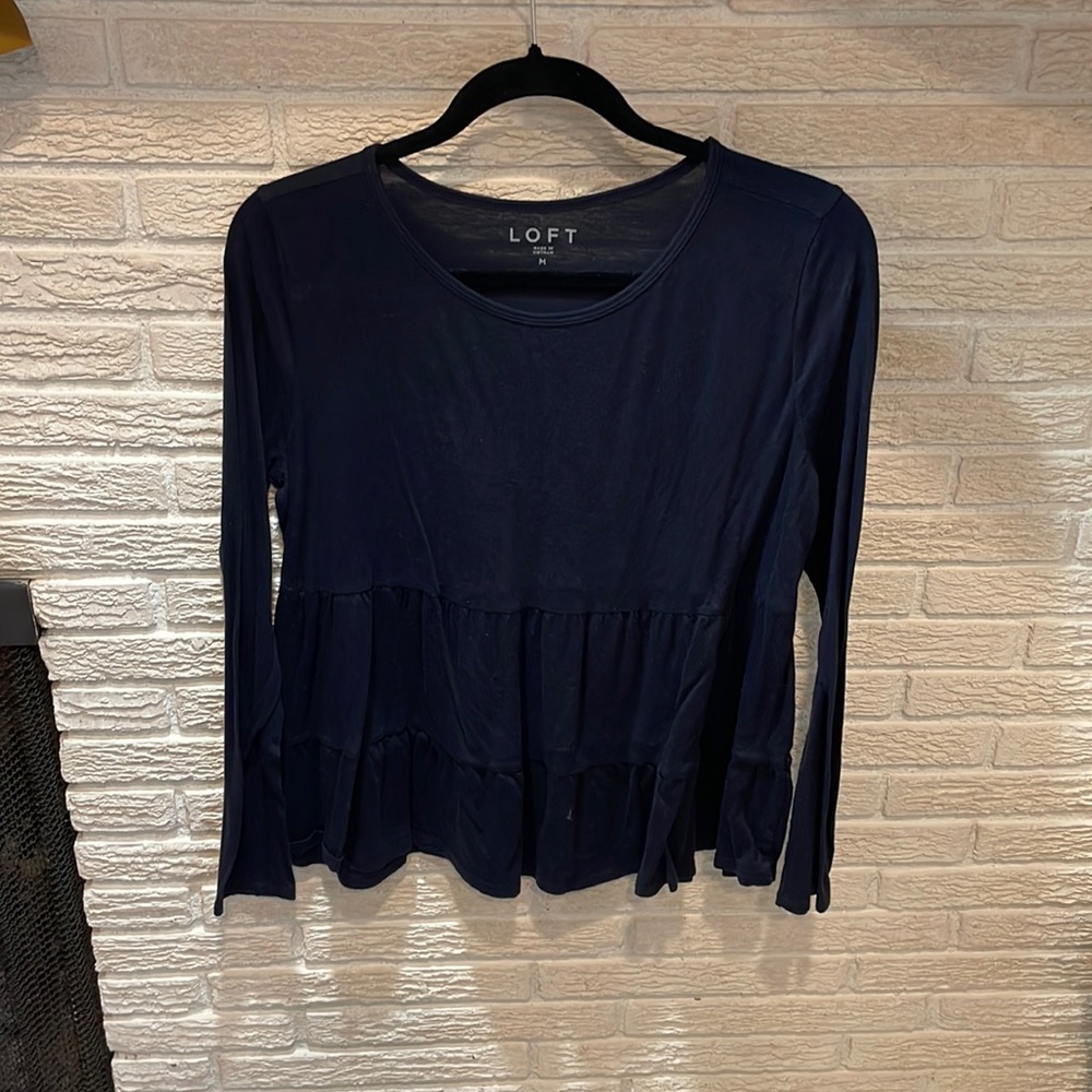 Loft, M, Navy Long Sleeve Top